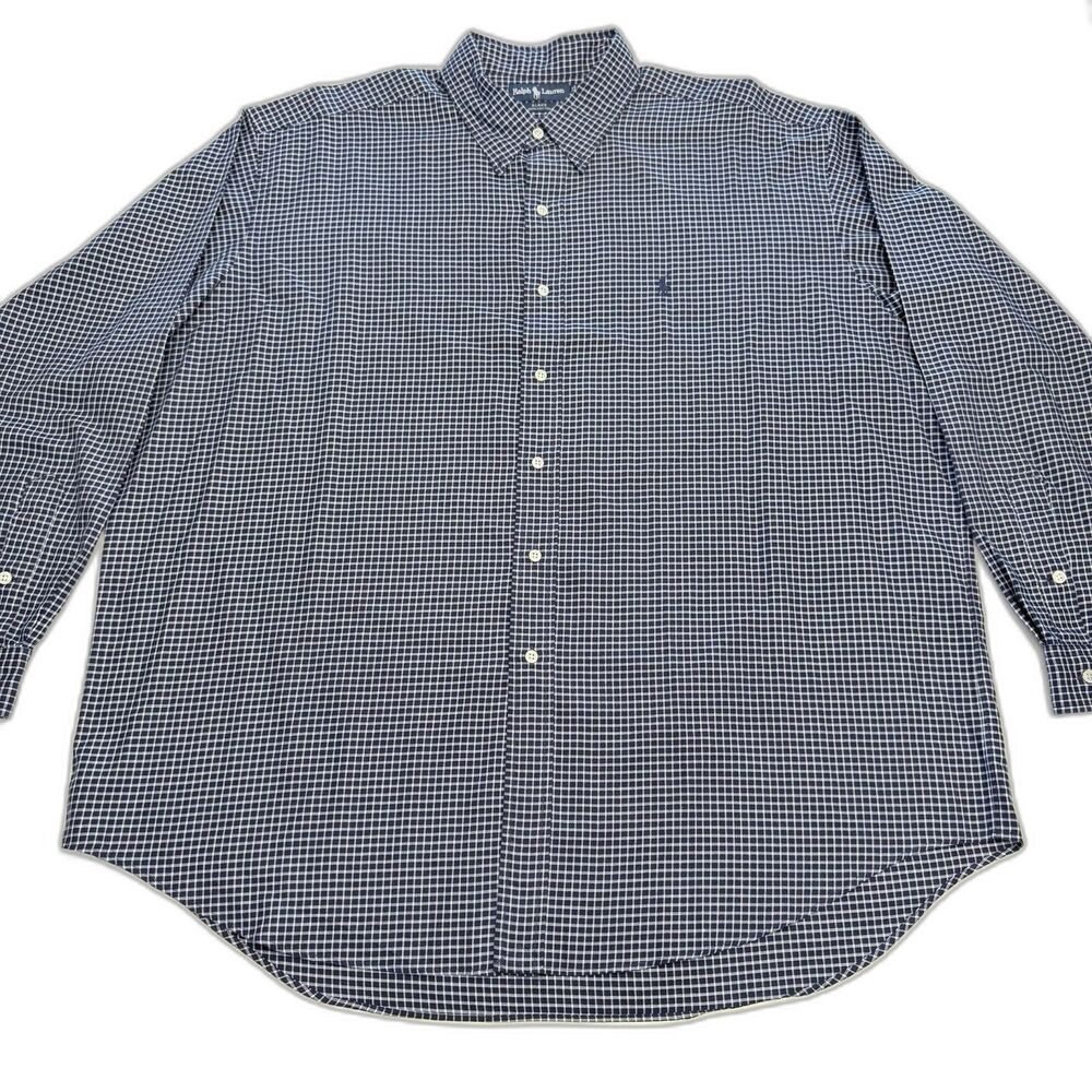 Ralph Lauren Blake Shirt Mens XXL Blue Check Button Down Cotton Long Sleeve